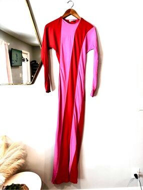 New The Attico Pink and Red Long Sleeve Maxi Dress Sz 38